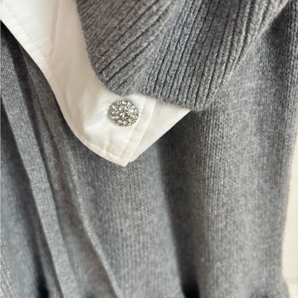 cinq a sept Gray Knit Sweater Dress with White Collar & Cuffs - Picture 12 of 14